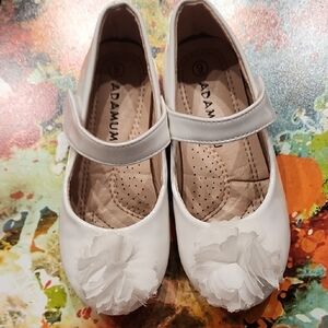 White Kids Shoes with Floral Accent